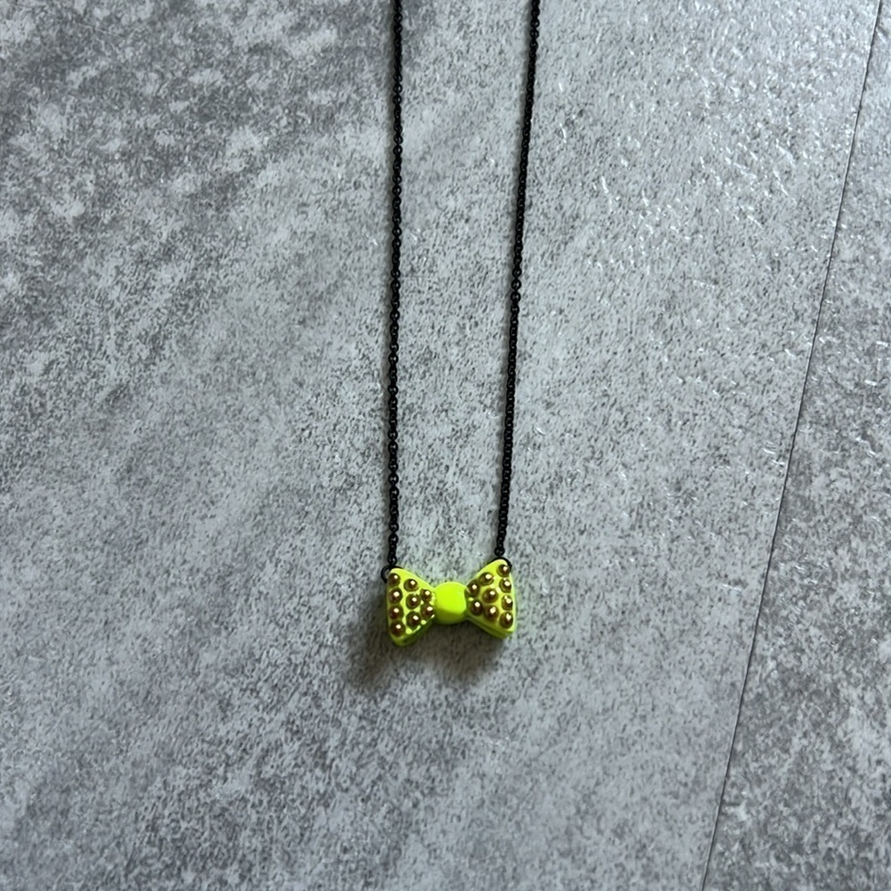 Blogilates Florescent Yellow Studded Bow Necklace with Black Chain w/ Extender